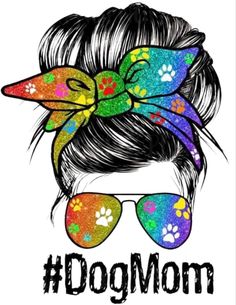 a woman wearing sunglasses and a bow with the word dog mom on it's forehead