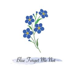 blue forget me not greeting card with the words,'blue forget me not '