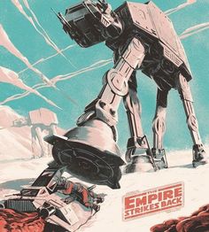 a star wars poster with a giant robot on the ground