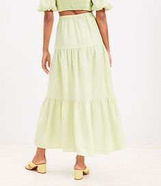 Flouncing and flowing in tiers, this linen midi skirt twirls getaway romance into any style routine. Elasticized waist.,Imported:Imported,Length:35 1/4" long,Fabrication:100% Linen,Garment Care:Machine Washable Loft Beach Tiered Linen Midi Skirt Size XL Lily Green Women's by Loft Size Regular - XL Lily Green Women's Beach, Cover-Ups, Swim, 100%, Linen, Machine, Washable Breezy Tiered Maxi Skirt, Summer Tiered Flowy Skirt Bottoms, Linen Flowy Skirt For Vacation, Tiered Flowy Summer Skirt Bottoms, Linen Tiered Skirt For Day Out, Flowy Linen Skirt For Vacation, Summer Tiered Linen Skirt, Summer Tiered Flowy Skirt, Flowy Tiered Summer Skirt