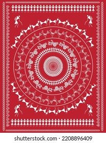 a red bandanna with white designs on the front and back, in an intricate circular pattern