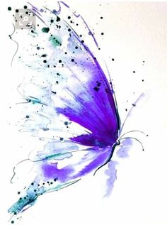 a painting of a purple butterfly with black spots