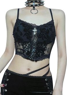 Womens Sleeveless Tops,Goth,Gothic Clothes for Women,Goth Clothes,Emo Clothes,Y2k,Y2k Clothing,Tops,Womens Tops,Workout Tops for Women,Goth Accessories,Gothic Decor,Gothic,Emo Accessories at Amazon Women’s Clothing store Halloween Crop Top, Gothic Tops, Middle Age Fashion, Lace Bustier, Lace Camisole, Velvet Lace, Grunge Goth, Cami Crop Top, Hipster Fashion