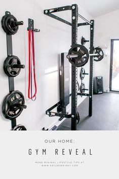 a home gym with the text our home gym reveal