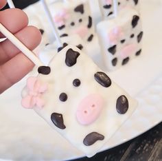 a person holding a toothpick with chocolate and marshmallows on it