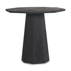 a black round table with a wooden top on an isolated white background for use in interior or exterior design