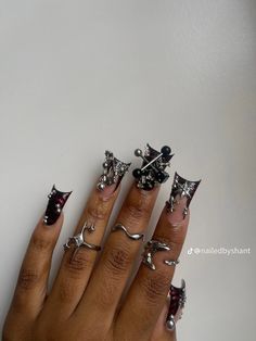 Junk Nails, Punk Nails, Hard Nails, Duck Nails, Colored Acrylic Nails, Grunge Nails, Invest In Yourself, Unique Acrylic Nails, Bling Acrylic Nails