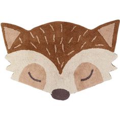 a brown and white rug with a fox face on it