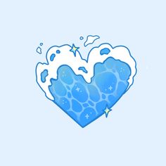 a blue heart with foamy bubbles and stars on the side, floating in the air