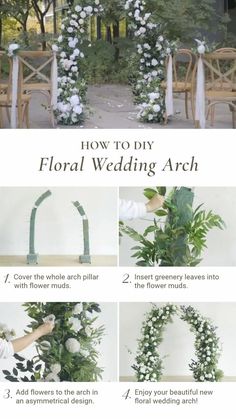 how to make a floral wedding arch with flowers and greenery for the ceremony aisle