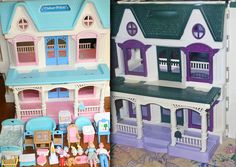 two pictures side by side one has a doll house and the other has furniture