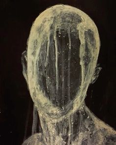 a painting of a man's head with ice on it and water dripping from his face