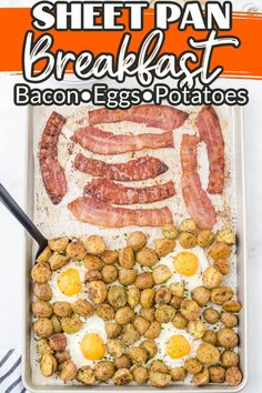 sheet pan breakfast with bacon, eggs and potatoes