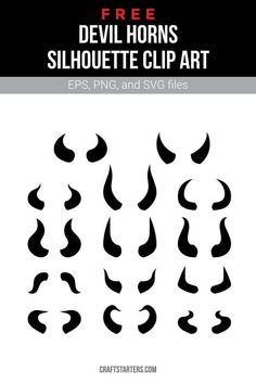 the devil horns silhouette clip art is shown in black and white, with text that reads free