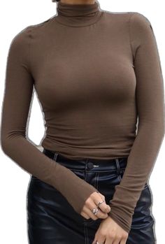 Trendy Stretch Mock Neck Top For Workwear, Brown Stretch Turtleneck Tops, Fitted Brown Long Sleeve Turtleneck, Fitted Brown Turtleneck With Long Sleeves, Fitted Solid Color Versatile Turtleneck, Solid Fitted Versatile Turtleneck, Trendy Solid Stretch Turtleneck, Versatile Fitted Turtleneck, Versatile Solid Fitted Turtleneck