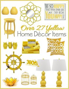 yellow home decor items are featured in this advertisement