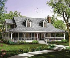 this is an artist's rendering of a country house with porches and columns