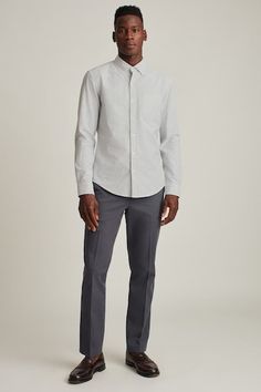 Stretch Oxford Shirt | Bonobos Slim Fit Cotton Chinos With Welt Pockets, Classic Spring Button-up Pants, Gray Slim Fit Cotton Pants, Casual Fitted Button-up Pants, Relaxed Fit Bottoms With Welt Pockets For Elevated Casual, Spring Cotton Button-up Bottoms, Slim Fit Cotton Bottoms With Flat Front, Fitted Casual Chinos With Pockets, Casual Button-up Bottoms With Patch Pockets