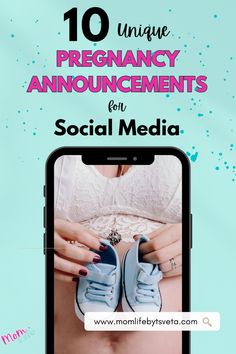 a woman's stomach with the text 10 unique pregnant announcements for social media