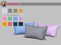 three pillows with different colors on them