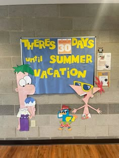 two cartoon characters are standing in front of a sign that says there's 30 days until summer vacation