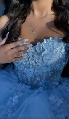 quinceañera | baby blue quince dress | nails | 15 | latina 15 Blue Dress, Quinceanera Dresses Dusty Blue, Quince Nails Blue Butterfly, Beach Quinceanera Dresses, Cinderella Quince Crown, Quince Theme Ideas Blue, Baby Blue Dress Quinceanera, Quince Teddy Bear Blue