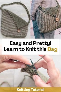 the instructions for knitting and crochet purses with text overlay that reads easy and pretty learn to knit this bag