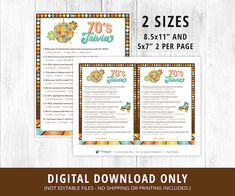 the digital printable birthday party menu is shown