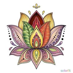 a drawing of a flower with lots of colors on it's petals and leaves