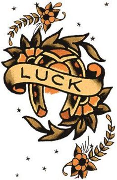 an old school tattoo design with the word luck on it