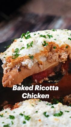 baked ricotta chicken on a black plate