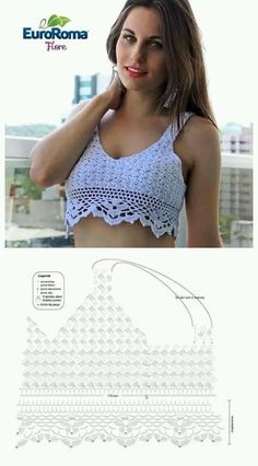 a woman wearing a bra top with crochet on the bottom and an image of her