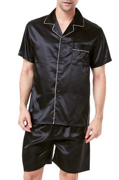 PRICES MAY VARY. Premium silk-like satin pajama set for men, 100% polyester. Short sleeve top with one front pocket on chest. Elastic waistband shorts with one button fly. Light weight polyester satin with silky feel for comfy night sleep. Great gift for family or friend. Good choice for Father's Day gift. New dark colored fabric will lose floating color from its surface, especially black. We suggest you wash your new satin products before wearing. If possible, please use neutral detergent to wa Mens Silk Pajamas, Silk Pajamas Shorts, Pajamas Shorts, Costume Africain, Pajamas Short, Satin Pajama Set, Satin Pajama, Mens Pajamas Set, Mens Suit Jacket