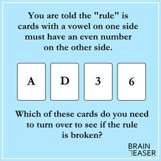 a card game with the words, you are told the role is cards with a vovel on one side must have an even number on the other side which of these cards do you need to turn