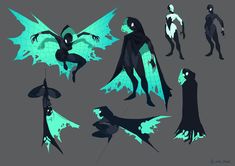 some character designs for the animated batman movie, including bats and spider - man costumes