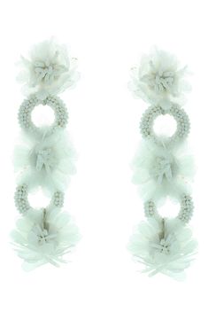 Make a romantic statement in bold linear drop earrings composed of ethereal tulle flowers and white beaded circles. Post back Tulle/bead/metal Imported Tulle Flowers, Beaded Drop Earrings, Keep Jewelry, White Beads, A Romantic, Accessories Earrings, Havana, Nordstrom Rack, Circles