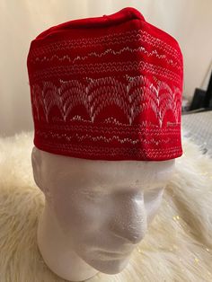 Hand made Yoruba Traditional hat Traditional Red Hats For Gifts, Traditional White Wedding Hat, Traditional Red Hat For Gift, Traditional Red Hat Gift, Adjustable Red Hat For Festive Occasions, Traditional Ceremonial Hats With Short Brim, Traditional Red Hat One Size Fits Most, Traditional Wedding Headpiece Hat, Traditional Church Hat