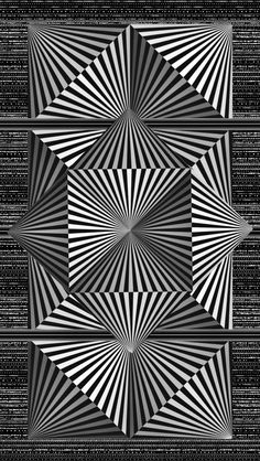 an abstract black and white background with many different shapes in the center, including stripes