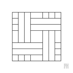 a black and white drawing of an interlocked pattern with the letter h on it