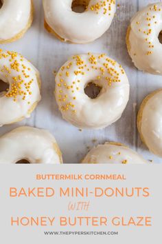 baked mini - donuts with honey butter glaze are the perfect treat for breakfast