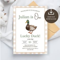 a birthday card with a duck on it and the text, julian is one lucky duck