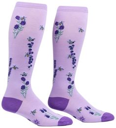 PRICES MAY VARY. WIDE-CALF - extra stretch, ultra soft, high quality, knee high Bees and Lavender socks WIDER WITH MORE STRETCH - can stretch up to 21 inches in circumference without distorting the graphics UNISEX - Fits up to women's shoe size 14.5 and men's shoe size 13 Higher thread count knee high that won't fall down, no matter your leg size Our threads are certified by OEKO-TEX Standard 100, which means we leave out harmful chemicals to keep your skin safe and happy Bees and lavender are l Sock It To Me, Calf Stretches, Sock Lovers, Awesome Designs, Crazy Socks, Calf Socks, Wide Calf, Knee Socks, Lavender Flowers