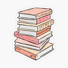 a stack of books sitting on top of each other in front of a pink background