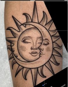 a sun and moon tattoo on the leg