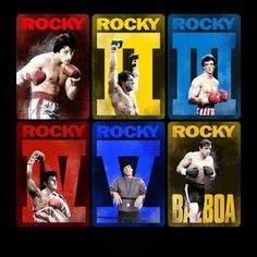 the rocky and his four main characters are depicted in this poster, which includes an image of two men with boxing gloves