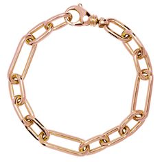 Alex Jona design collection, hand crafted in Italy, 18 karat rose gold chain bracelet. Dimension: L 8 in X W 0.12 in - L 20.5 cm X W 3.06 mm Weight 17.3 gr Alex Jona jewels stand out, not only for their special design and for the excellent quality of the gemstones, but also for the careful attention given to details during all the manufacturing process. Alex's passion for jewels flows in splendid pieces entirely hand-crafted according to the best goldsmith Italian tradition. This piece will arri Classic Rose Gold Bracelets With Solid Link Construction, Modern 14k Rose Gold Chain Bracelet, Classic Polished Rose Gold Chain Bracelet, Classic Rose Gold Chain Bracelet With Polished Finish, Luxury Rose Gold Bracelet With Rectangular Links, Luxury Rose Gold Chain Link Bracelet, Modern Rose Gold 14k Chain Bracelet, Rose Gold 14k Gold Chain Link Bracelet, Rose Gold Jewelry With Rectangular Links And Polished Finish