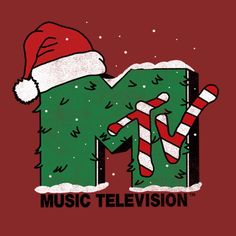 the m is for music television with candy canes and santa's hat on