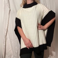 One Size Brand New Without Tags, No Flaws 100% Acrylic Originally $128 White Poncho For Layering, Chic White Winter Cape, Chic White Cape For Fall, Chic White Poncho For Fall, Chic White Fall Poncho, Chic White Poncho For Winter, Chic White Winter Poncho, Oversized White Poncho Cape, Oversized White Cape Poncho