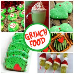 a collage of green food and desserts with the words grunch food