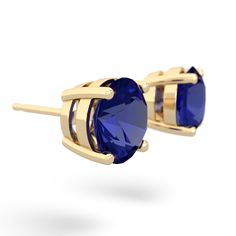 Big and bold, these are our largest lab sapphire round stud earrings. Solid 14K Yellow Gold cast settings grip the gems securely and are made to last. The total weight of the vivid blue lab sapphires is 4.80 carat. Round Stud Earrings, Sapphire Jewelry, Sapphire, Lab, Yellow Gold, Gems, Stud Earrings, Rose Gold, Yellow